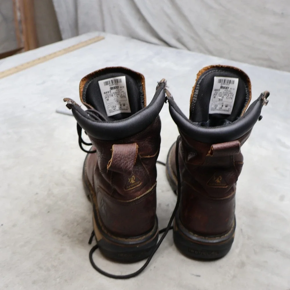 Rocky Men 8W Work Boots Brown Leather Ironclad Steel Toe Lace Up Waterproof 6693